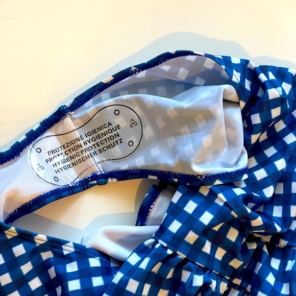 Womens Sexy One Piece Swimsuit Tie Back Blue Checkered Gingham Bikini Swimwear - Picture 7 of 7